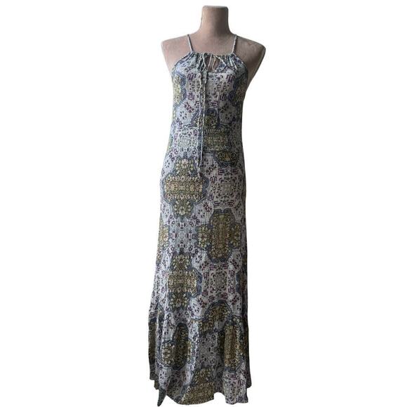 Raga Dresses & Skirts - RAGA Boho Halter Maxi Dress Crinkle Viscose Festival Bohemian Medallion Hippie M